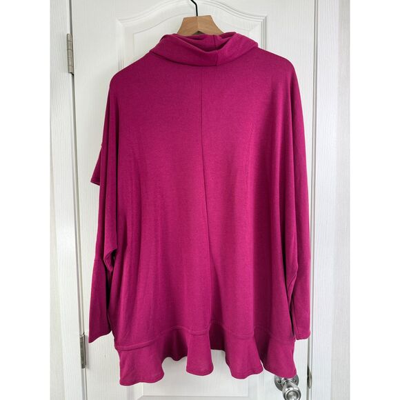 Grace Elements Women's Cowl Neck Ruffle Batwing Top Raspberry Size XL - NWT - Picture 2 of 9